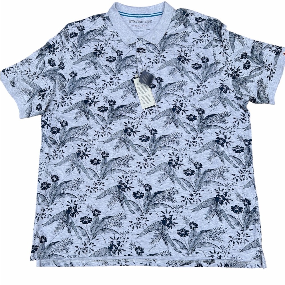 Men's Gray Floral Polo Shirt